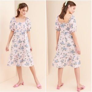 GAL MEETS GLAM | Isabel Knee LengthDress Pink Blue Floral Short Sleeve Smocked